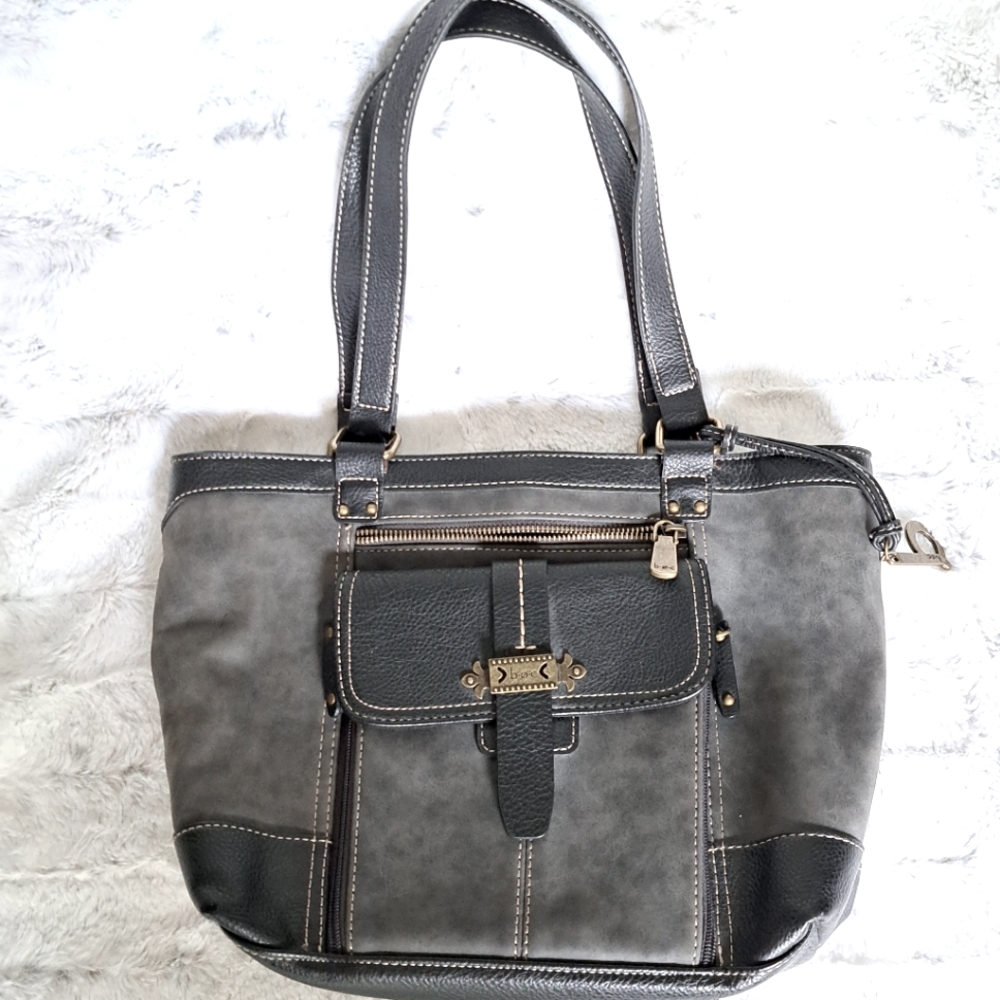 B.o.c tote bag gray and black vegan leather shoulder purse.